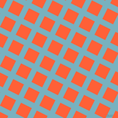 63/153 degree angle diagonal checkered chequered lines, 19 pixel line width, 41 pixel square size, Glacier and Outrageous Orange plaid checkered seamless tileable