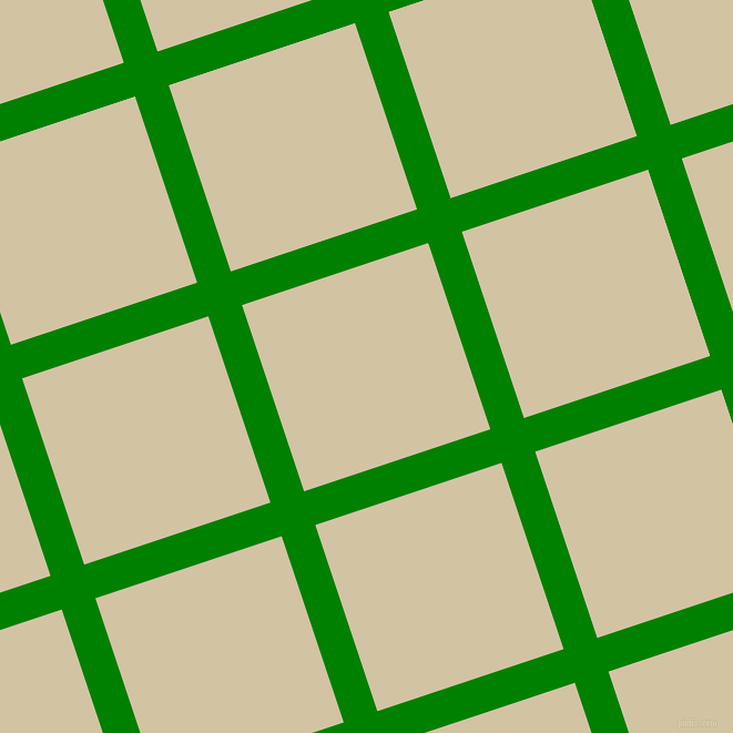 18/108 degree angle diagonal checkered chequered lines, 32 pixel line width, 177 pixel square size, Green and Double Spanish White plaid checkered seamless tileable