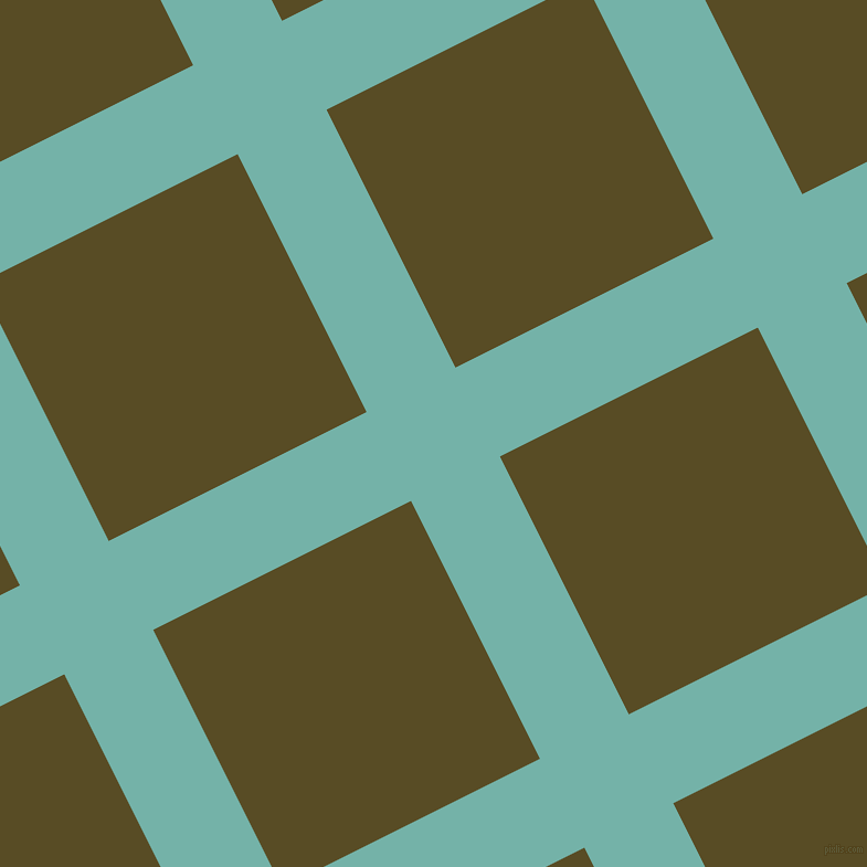 27/117 degree angle diagonal checkered chequered lines, 90 pixel lines width, 261 pixel square size, Gulf Stream and Bronze Olive plaid checkered seamless tileable