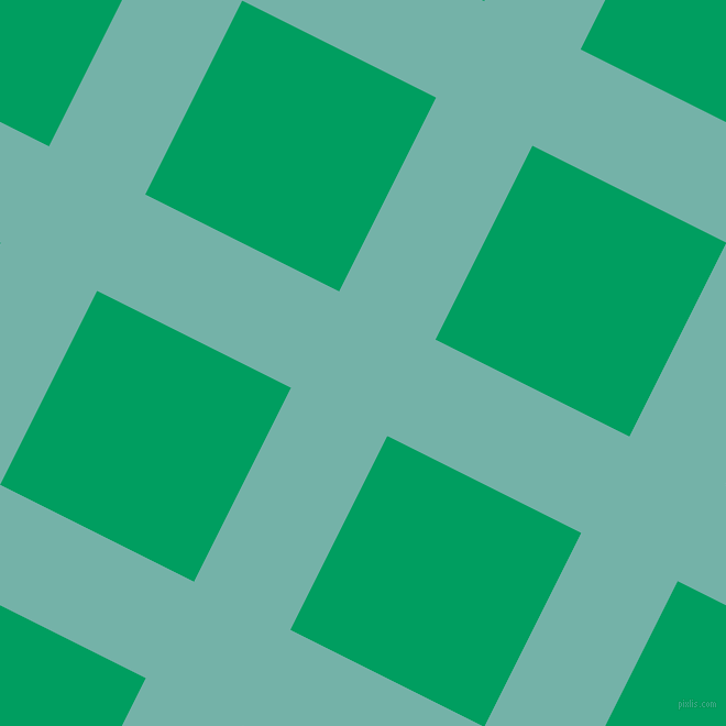 63/153 degree angle diagonal checkered chequered lines, 98 pixel lines width, 197 pixel square size, Gulf Stream and Shamrock Green plaid checkered seamless tileable