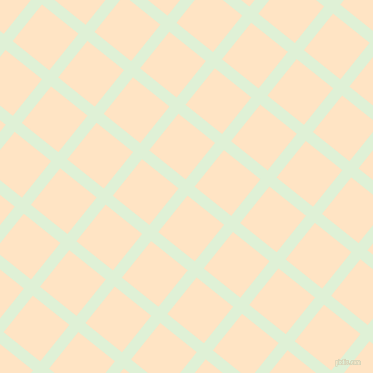51/141 degree angle diagonal checkered chequered lines, 16 pixel line width, 66 pixel square size, Hint Of Green and Bisque plaid checkered seamless tileable