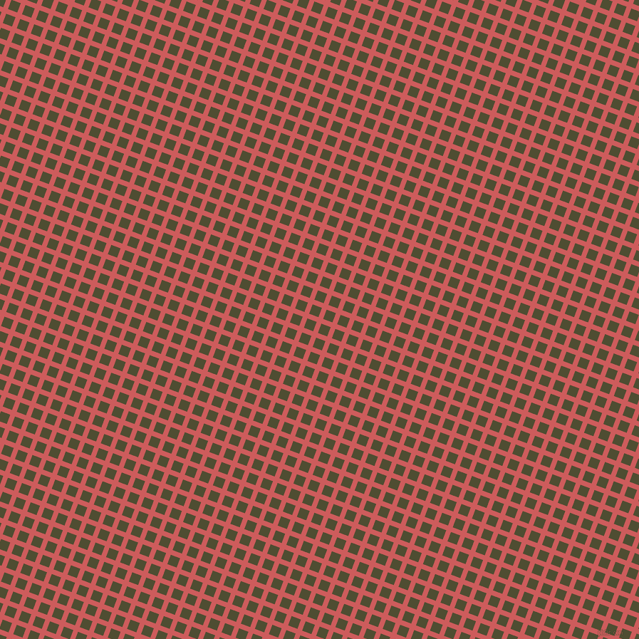 69/159 degree angle diagonal checkered chequered lines, 7 pixel lines width, 14 pixel square size, Indian Red and Camouflage plaid checkered seamless tileable