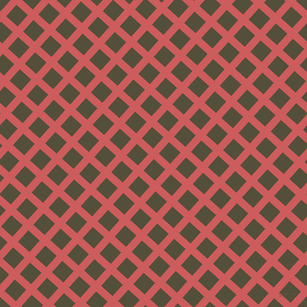 48/138 degree angle diagonal checkered chequered lines, 15 pixel lines width, 31 pixel square size, Indian Red and Panda plaid checkered seamless tileable