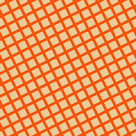 27/117 degree angle diagonal checkered chequered lines, 11 pixel line width, 32 pixel square size, International Orange and Chamois plaid checkered seamless tileable