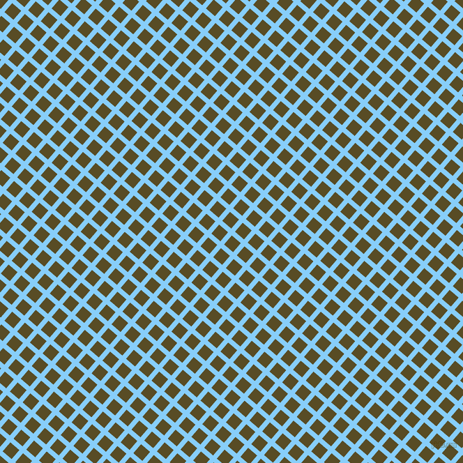 49/139 degree angle diagonal checkered chequered lines, 7 pixel line width, 17 pixel square size, Light Sky Blue and Bronze Olive plaid checkered seamless tileable