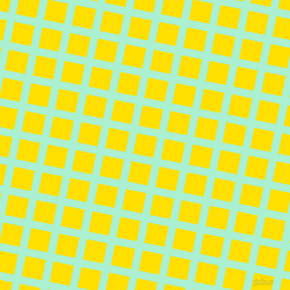79/169 degree angle diagonal checkered chequered lines, 11 pixel lines width, 29 pixel square size, Magic Mint and Golden Yellow plaid checkered seamless tileable