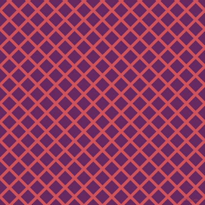45/135 degree angle diagonal checkered chequered lines, 6 pixel line width, 21 pixel square size, Mandy and Palatinate Purple plaid checkered seamless tileable