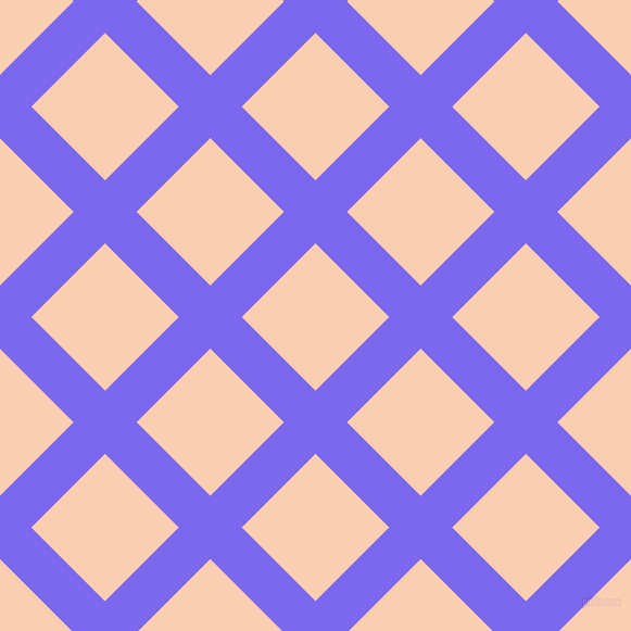 45/135 degree angle diagonal checkered chequered lines, 41 pixel lines width, 96 pixel square size, Medium Slate Blue and Apricot plaid checkered seamless tileable