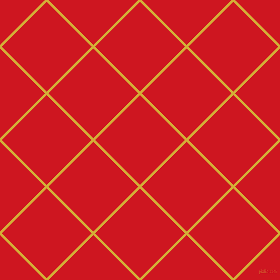 45/135 degree angle diagonal checkered chequered lines, 5 pixel line width, 126 pixel square size, Metallic Gold and Fire Engine Red plaid checkered seamless tileable