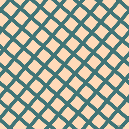 49/139 degree angle diagonal checkered chequered lines, 14 pixel lines width, 40 pixel square size, Ming and Peach Puff plaid checkered seamless tileable