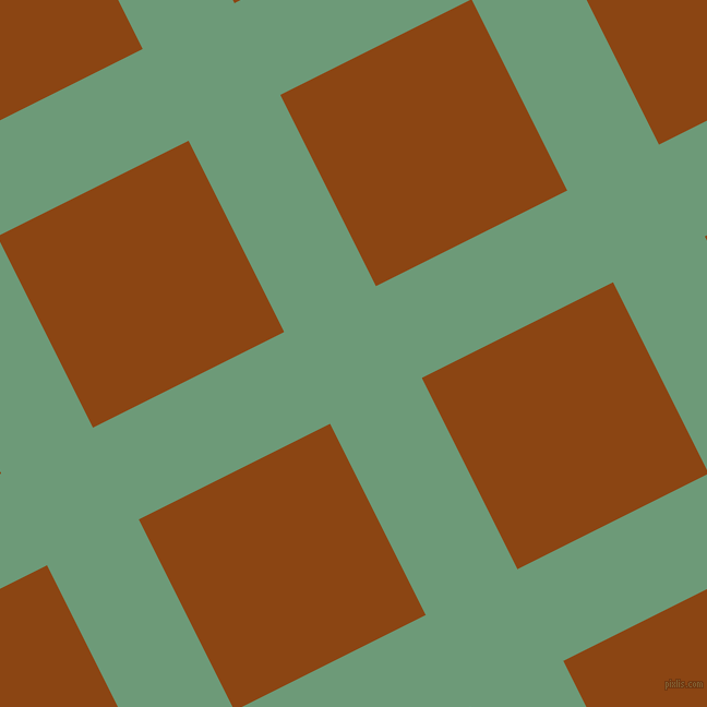 27/117 degree angle diagonal checkered chequered lines, 94 pixel line width, 196 pixel square size, Oxley and Saddle Brown plaid checkered seamless tileable