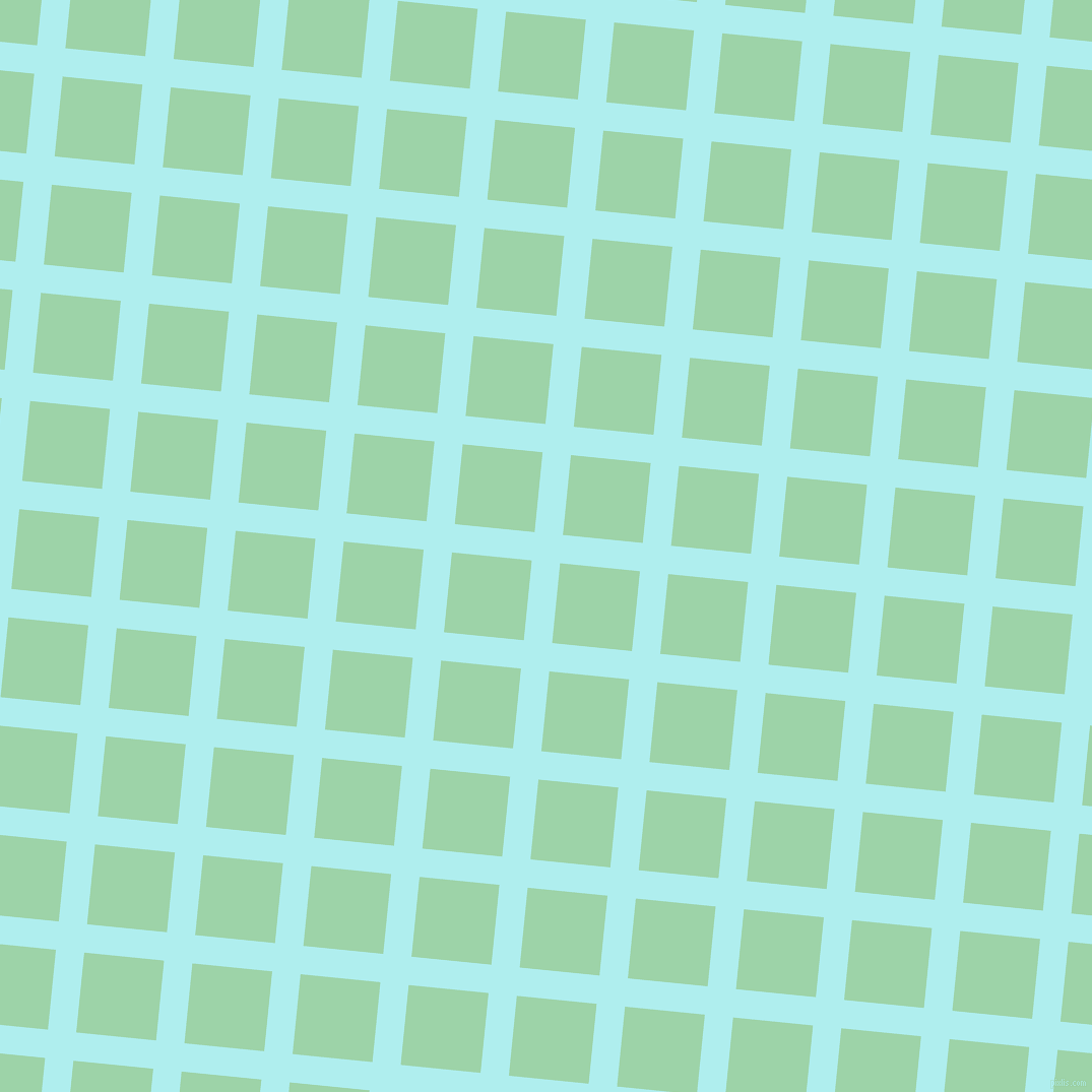 84/174 degree angle diagonal checkered chequered lines, 28 pixel lines width, 79 pixel square size, Pale Turquoise and Chinook plaid checkered seamless tileable