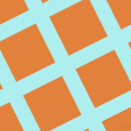 27/117 degree angle diagonal checkered chequered lines, 60 pixel lines width, 174 pixel square size, Pale Turquoise and Tree Poppy plaid checkered seamless tileable