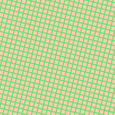 76/166 degree angle diagonal checkered chequered lines, 5 pixel line width, 14 pixel square size, Pastel Green and Apricot plaid checkered seamless tileable