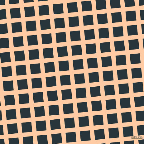 6/96 degree angle diagonal checkered chequered lines, 14 pixel line width, 32 pixel square size, Peach and Oxford Blue plaid checkered seamless tileable