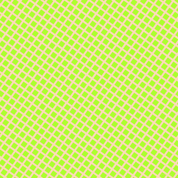 54/144 degree angle diagonal checkered chequered lines, 6 pixel line width, 16 pixel square size, Peach Puff and Green Yellow plaid checkered seamless tileable