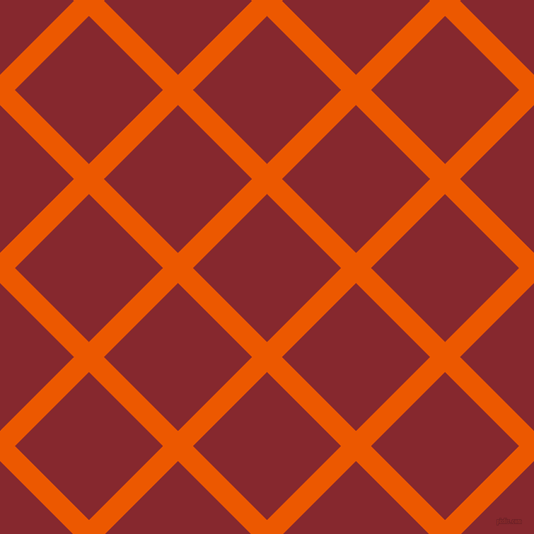45/135 degree angle diagonal checkered chequered lines, 30 pixel lines width, 148 pixel square size, Persimmon and Flame Red plaid checkered seamless tileable