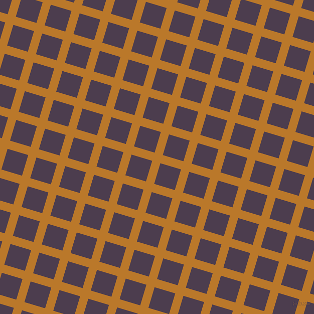 73/163 degree angle diagonal checkered chequered lines, 17 pixel lines width, 43 pixel square size, Pirate Gold and Bossanova plaid checkered seamless tileable