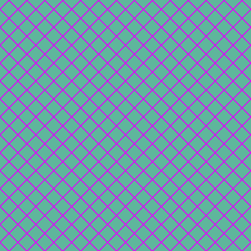 45/135 degree angle diagonal checkered chequered lines, 2 pixel line width, 23 pixel square size, Psychedelic Purple and Keppel plaid checkered seamless tileable