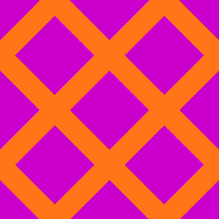 45/135 degree angle diagonal checkered chequered lines, 74 pixel line width, 193 pixel square size, Pumpkin and Deep Magenta plaid checkered seamless tileable