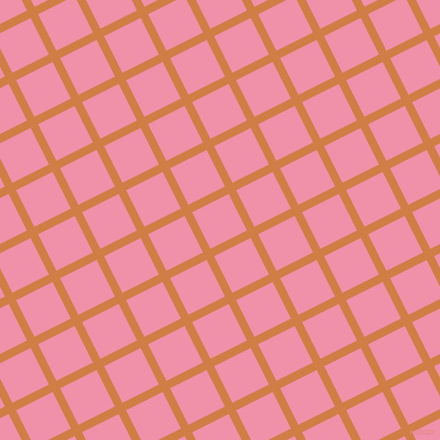 27/117 degree angle diagonal checkered chequered lines, 12 pixel line width, 59 pixel square size, Raw Sienna and Mauvelous plaid checkered seamless tileable