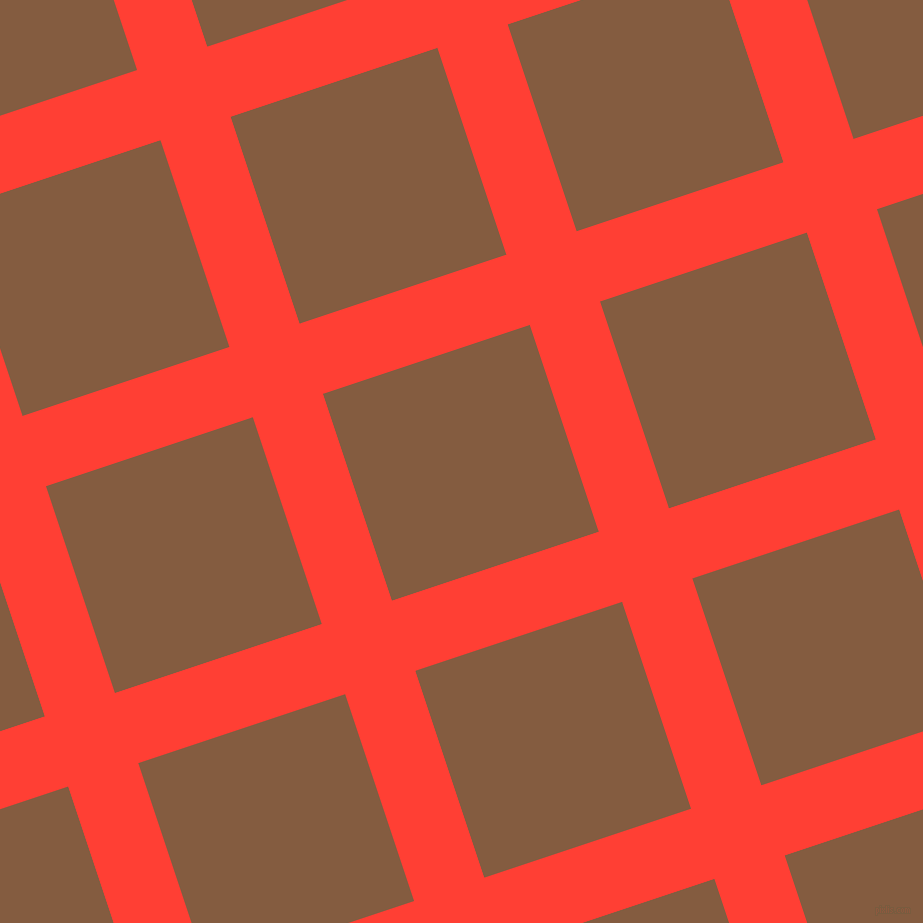 18/108 degree angle diagonal checkered chequered lines, 74 pixel line width, 218 pixel square size, Red Orange and Potters Clay plaid checkered seamless tileable