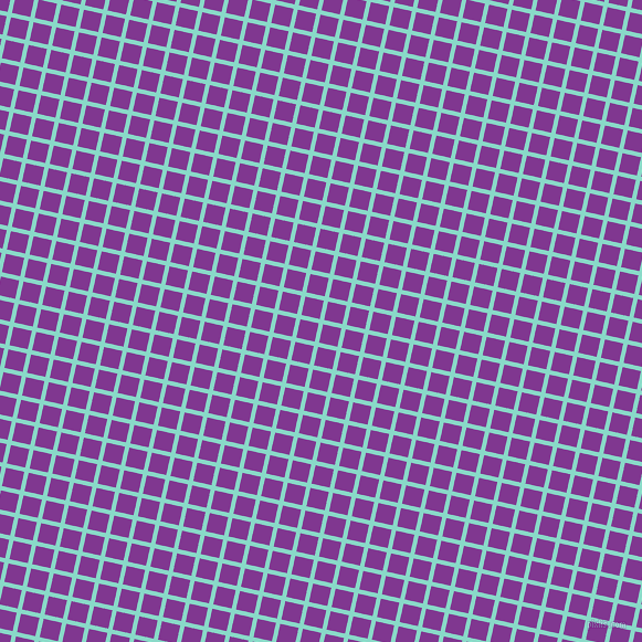 77/167 degree angle diagonal checkered chequered lines, 4 pixel lines width, 17 pixel square size, Riptide and Vivid Violet plaid checkered seamless tileable