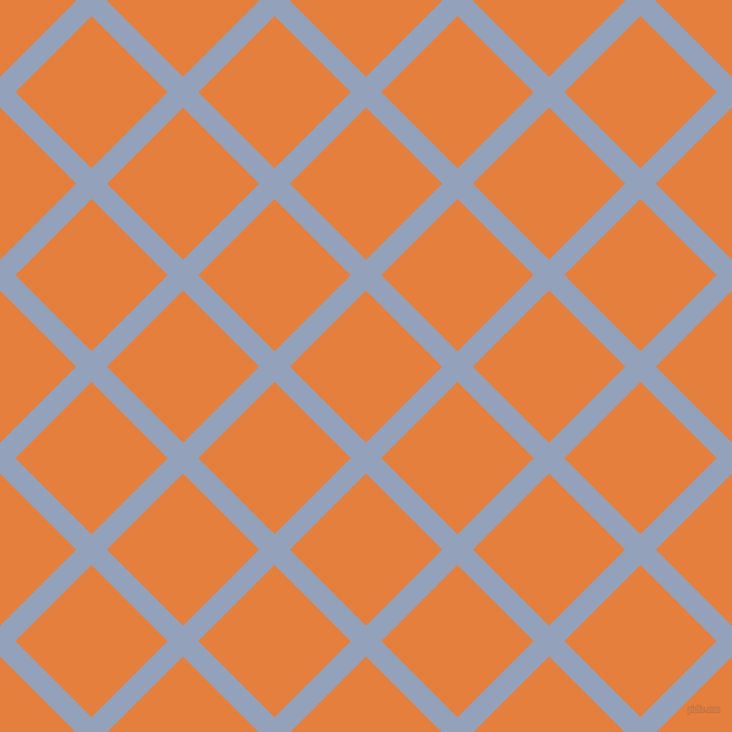 45/135 degree angle diagonal checkered chequered lines, 24 pixel lines width, 119 pixel square size, Rock Blue and Pizazz plaid checkered seamless tileable