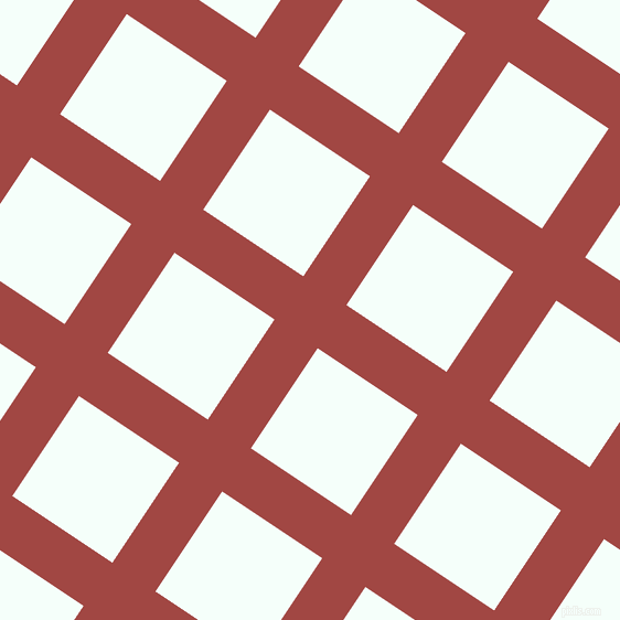 56/146 degree angle diagonal checkered chequered lines, 47 pixel lines width, 109 pixel square size, Roof Terracotta and Mint Cream plaid checkered seamless tileable