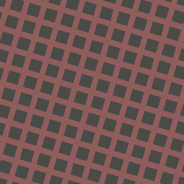 73/163 degree angle diagonal checkered chequered lines, 24 pixel line width, 50 pixel square size, Rose Taupe and Gravel plaid checkered seamless tileable