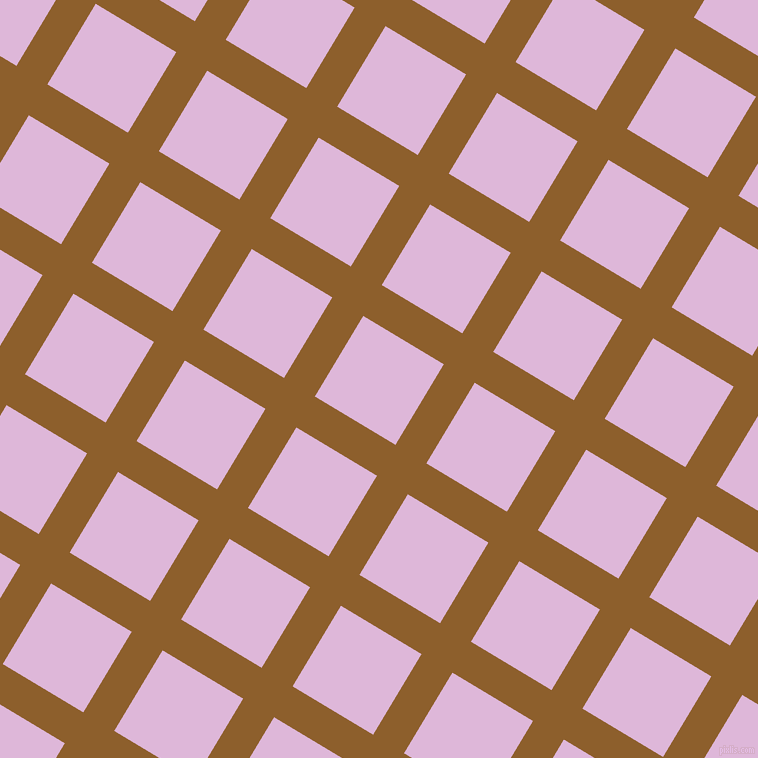 59/149 degree angle diagonal checkered chequered lines, 36 pixel lines width, 94 pixel square size, Rusty Nail and French Lilac plaid checkered seamless tileable