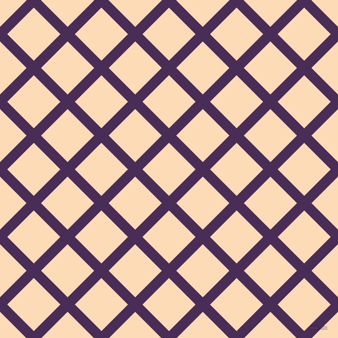 45/135 degree angle diagonal checkered chequered lines, 21 pixel lines width, 77 pixel square size, Scarlet Gum and Sandy Beach plaid checkered seamless tileable