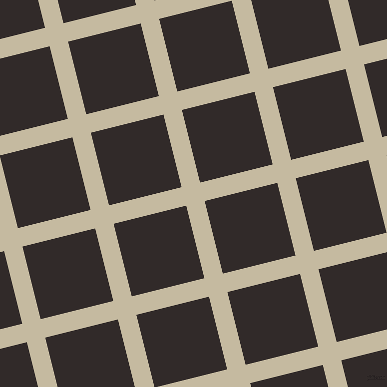 14/104 degree angle diagonal checkered chequered lines, 38 pixel line width, 150 pixel square size, Sisal and Livid Brown plaid checkered seamless tileable