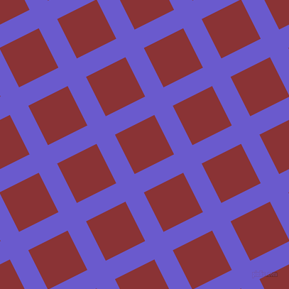 27/117 degree angle diagonal checkered chequered lines, 29 pixel lines width, 62 pixel square size, Slate Blue and Old Brick plaid checkered seamless tileable