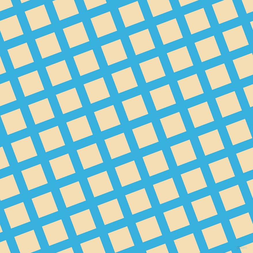 21/111 degree angle diagonal checkered chequered lines, 31 pixel line width, 72 pixel square size, Summer Sky and Wheat plaid checkered seamless tileable