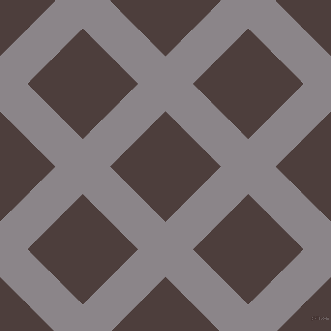 45/135 degree angle diagonal checkered chequered lines, 79 pixel lines width, 159 pixel square size, Taupe Grey and Crater Brown plaid checkered seamless tileable