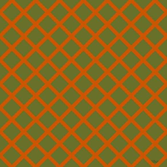 45/135 degree angle diagonal checkered chequered lines, 13 pixel line width, 46 pixel square size, Tenne Tawny and Rain Forest plaid checkered seamless tileable