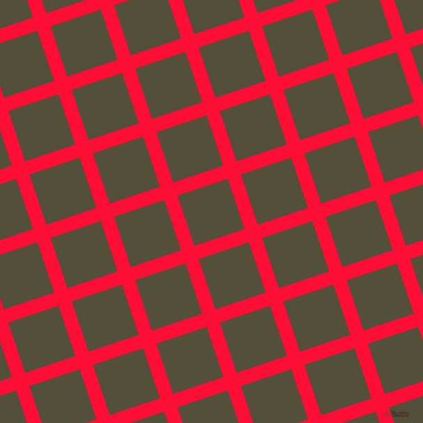 18/108 degree angle diagonal checkered chequered lines, 20 pixel line width, 76 pixel square size, Torch Red and Panda plaid checkered seamless tileable