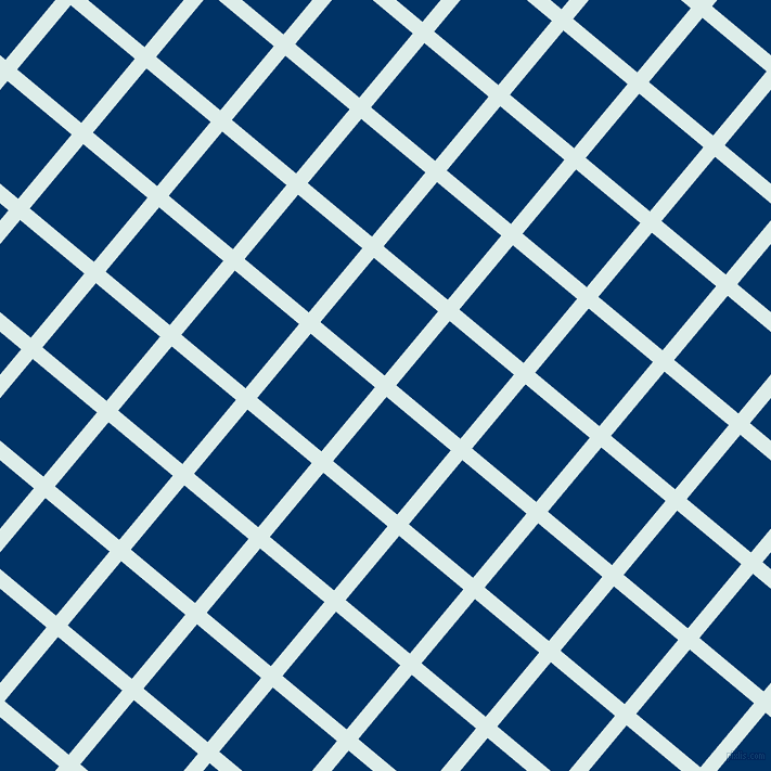 50/140 degree angle diagonal checkered chequered lines, 14 pixel line width, 77 pixel square size, Tranquil and Prussian Blue plaid checkered seamless tileable