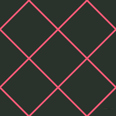 45/135 degree angle diagonal checkered chequered lines, 6 pixel line width, 138 pixel square size, Wild Watermelon and Gordons Green plaid checkered seamless tileable