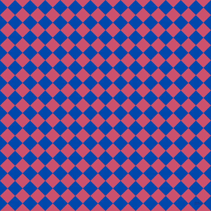 45/135 degree angle diagonal checkered chequered squares checker pattern checkers background, 36 pixel square size, , Cobalt and Cabaret checkers chequered checkered squares seamless tileable