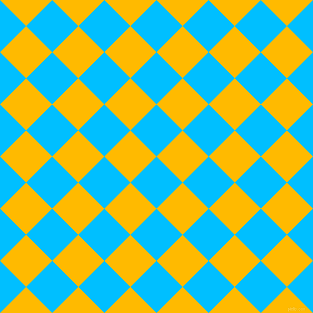 45/135 degree angle diagonal checkered chequered squares checker pattern checkers background, 74 pixel square size, , Deep Sky Blue and Selective Yellow checkers chequered checkered squares seamless tileable