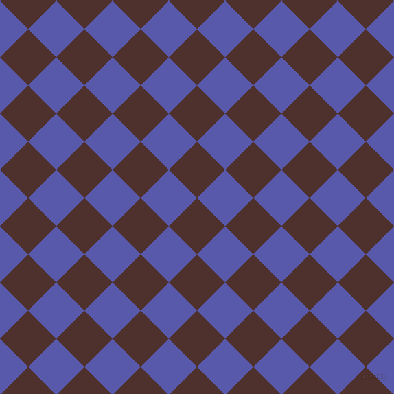 45/135 degree angle diagonal checkered chequered squares checker pattern checkers background, 58 pixel square size, , Espresso and Rich Blue checkers chequered checkered squares seamless tileable