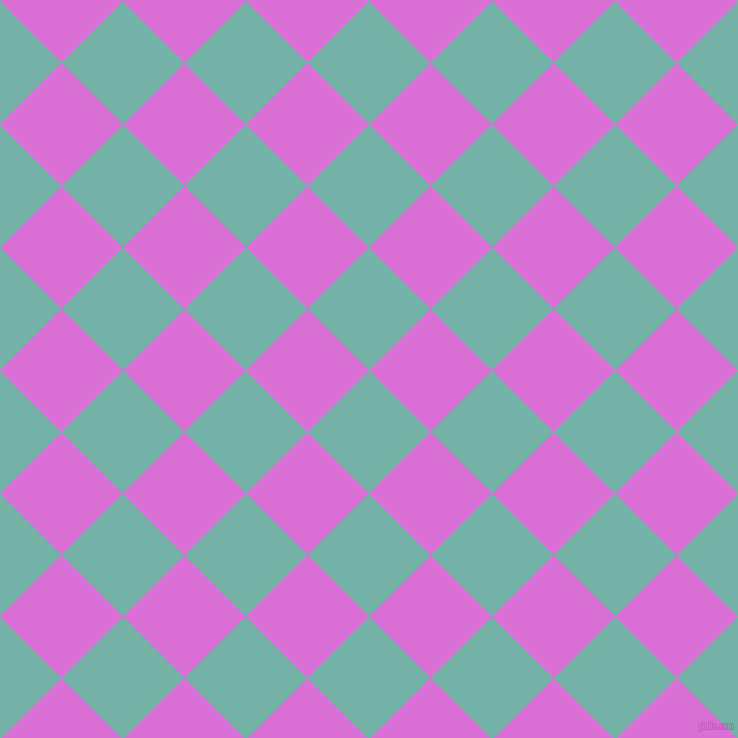 45/135 degree angle diagonal checkered chequered squares checker pattern checkers background, 87 pixel square size, , Gulf Stream and Orchid checkers chequered checkered squares seamless tileable