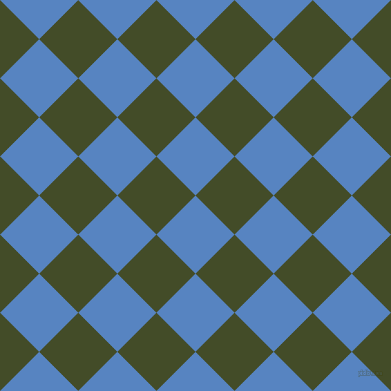 45/135 degree angle diagonal checkered chequered squares checker pattern checkers background, 80 pixel square size, , Havelock Blue and Bronzetone checkers chequered checkered squares seamless tileable