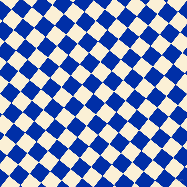51/141 degree angle diagonal checkered chequered squares checker pattern checkers background, 51 pixel squares size, , International Klein Blue and Half Dutch White checkers chequered checkered squares seamless tileable