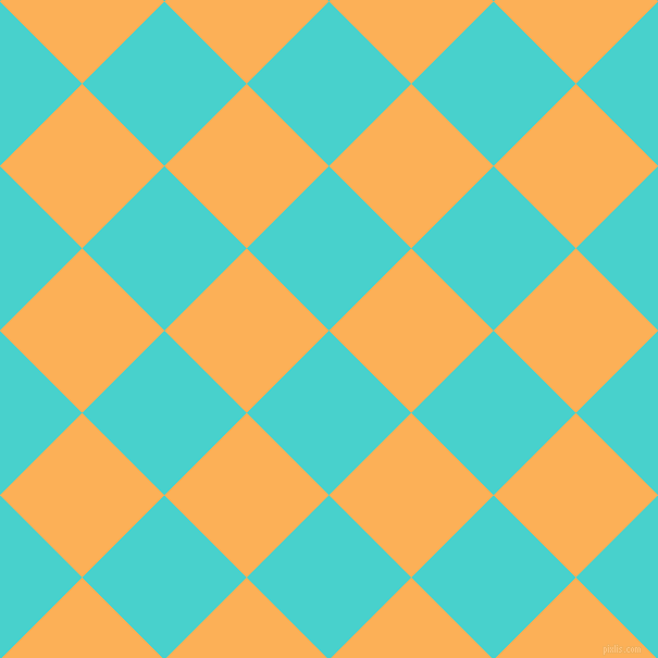 45/135 degree angle diagonal checkered chequered squares checker pattern checkers background, 107 pixel squares size, , Medium Turquoise and Texas Rose checkers chequered checkered squares seamless tileable