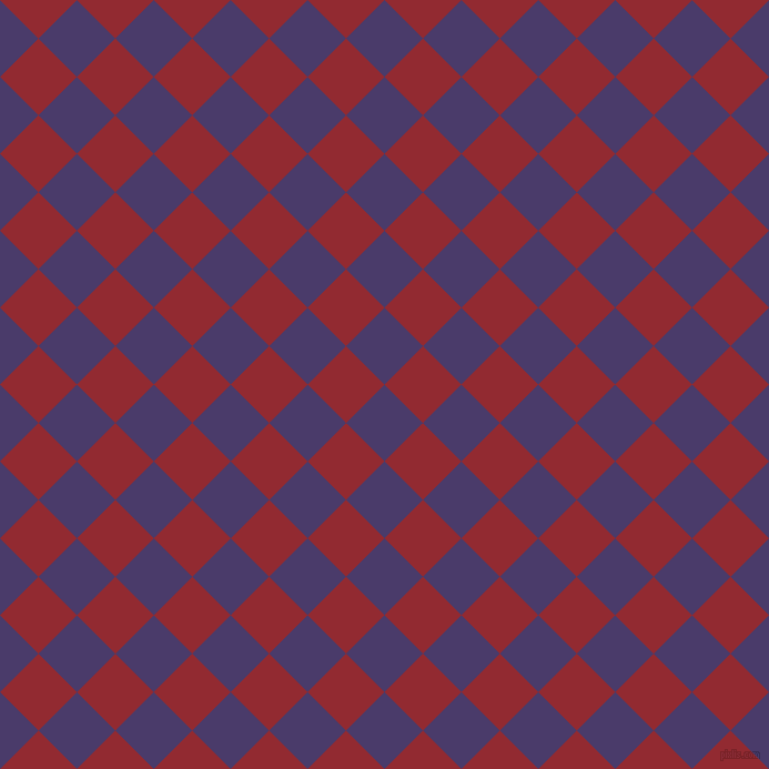 45/135 degree angle diagonal checkered chequered squares checker pattern checkers background, 49 pixel square size, , Meteorite and Bright Red checkers chequered checkered squares seamless tileable