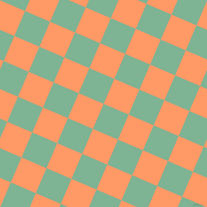 67/157 degree angle diagonal checkered chequered squares checker pattern checkers background, 95 pixel squares size, Padua and Atomic Tangerine checkers chequered checkered squares seamless tileable