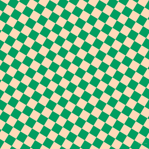 59/149 degree angle diagonal checkered chequered squares checker pattern checkers background, 34 pixel square size, , Peach Puff and Shamrock Green checkers chequered checkered squares seamless tileable